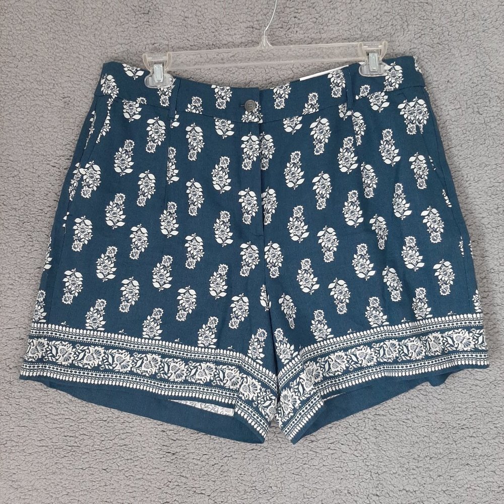 Ann Taylor M Pants  The High Waist Shorts Blue w/White Leaf Pattern